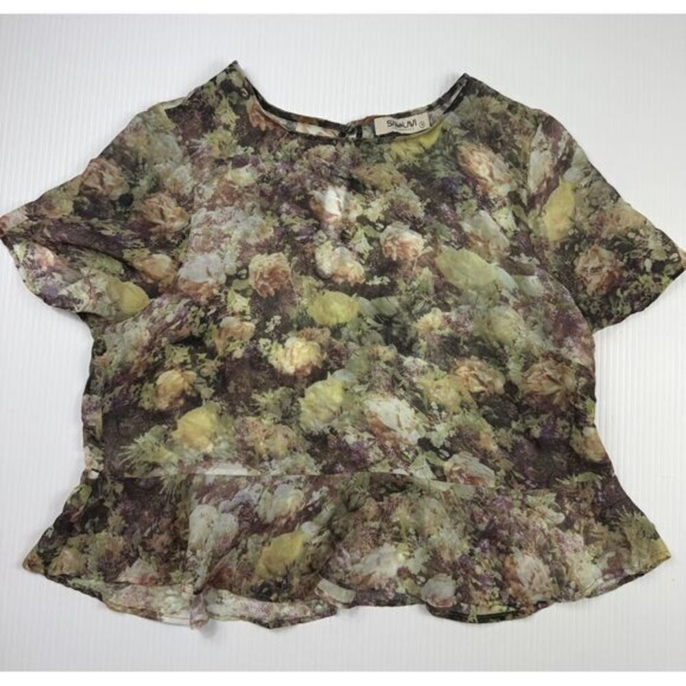 Sam & Lavi Los Angeles Floral Print Peplum Blouse Short Sleeve Top Size S
